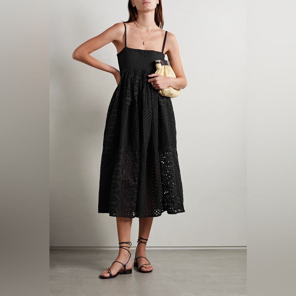 RHODE Saachi Broderie Anglaise Cotton-Blend Midi Dress